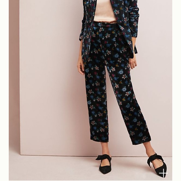 Anthropologie Pants - Anthropologie velvet floral pants